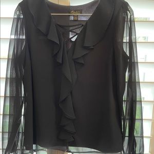 Thalia Sodi Black Slit Long Sleeve Sheer Blouse